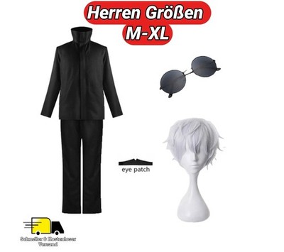 Gojo Satoru Herren Cosplay Kostüm Umhang Uniform inkl. Perücke Brille Augenbinde