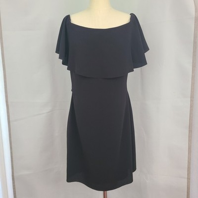 Reiss Sz 10 Black Off Shoulder Ruffle Side Pleat Neutral Cocktail Mini Dress