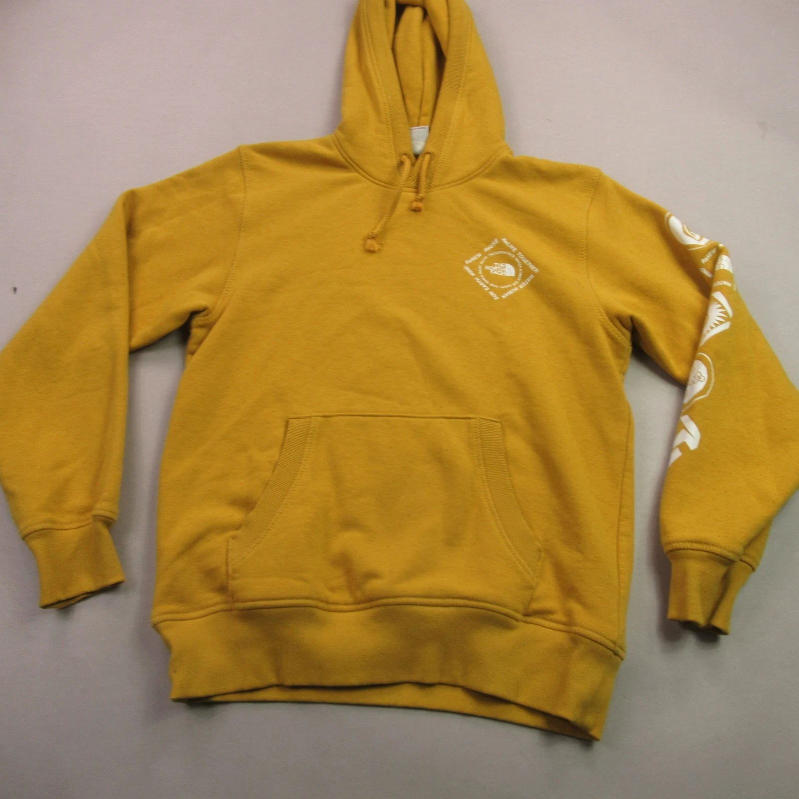 North Face Hoodie Mens Small Long Sleeve Hooded Pockets Yellow Pullover
