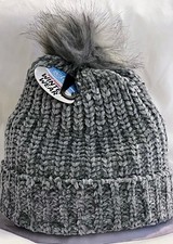 New Women s Chenille Knit Beanie Hat Faux Fur Pom Pom Soft Warm Stretchy Black