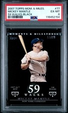 2007 TOPPS MOMENTS & MILESTONES 59 WALKS-BLACK #77 MICKEY MANTLE 13/29 PSA 6