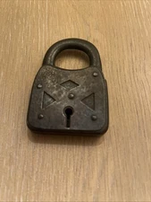 Antique Vintage  Padlock. No key. Beautiful Triangle Design.