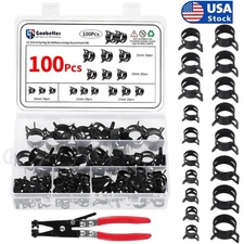 100pcs Spring Hose Clamps Fastener Kit Fuel Line Water Pipe Tube Clips/Pliers
