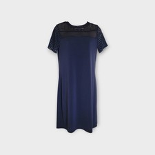 Michael Kors Womens Small S Shift Dress Eyelet Detail Short Sleeve Blue
