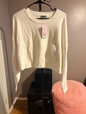 Wild Fable Long Sleeve Cream Pullover Crop Sweater Sz L