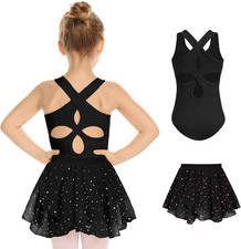 Girls Ballet Leotards Hollow Back Dance Dress with Skirt Combo