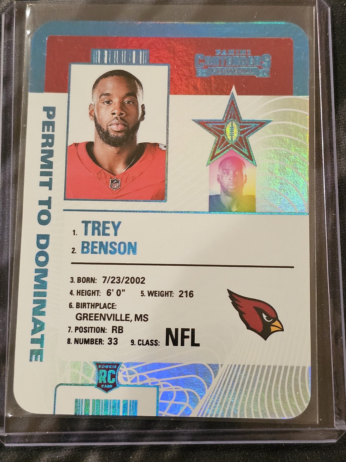 2024 Panini Contenders Trey Benson (RC) Permit To Dominate Case Hit SSP RC #33