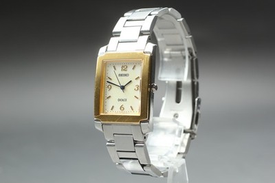 Vintage 1998 Exc+5 Seiko Dolce 5E61-5A40 Two-Tone Tank HAQ Qz Mens