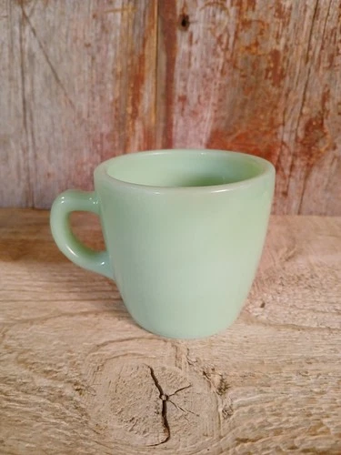 Vintage 1950's Fire King Oven Ware 3" Jadeite Green Heavy C Handle Mug / Cup