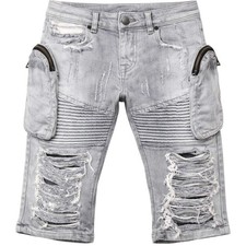 Men's Distressed Cargo Pockets Shorts In Grey