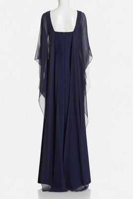 teri jon by rickie freeman scuba gown chiffon overlay dress Teri Jon BY Rickie Freeman Scuba Gown Chiffon Overlay Dress Navy
