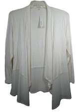 August Silk Draped Cardigan Top Women L White Open Long Sleeve New
