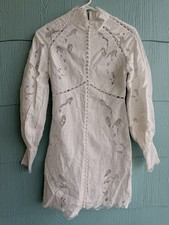 Zimmermann Mini Dress White Super Eight Embroidered Button Linen Size 0 XS