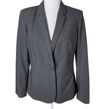Calvin Klein Size 8 Pinstriped Blazer Jacket Gray One Button Career Office