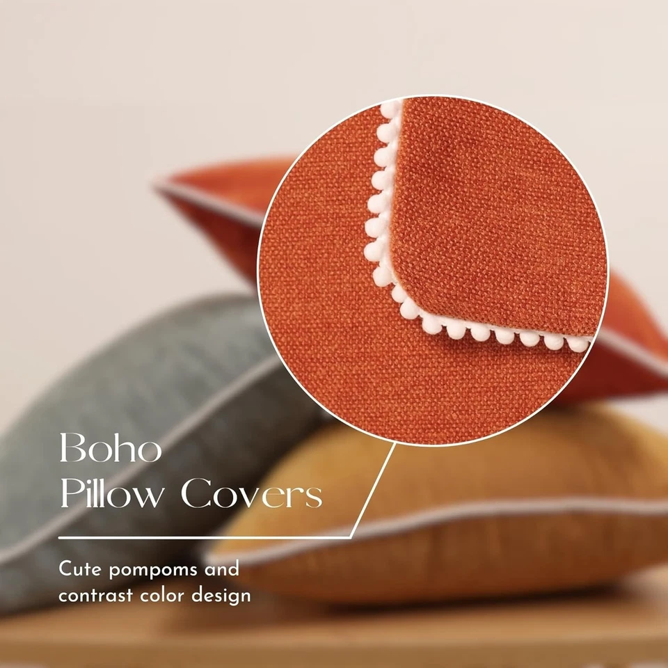 Juego de 2 fundas de almohada boho 18x18 - naranja quemado Foto 4 de 4