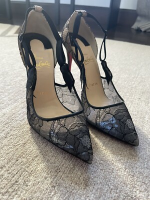 Christian Louboutin Balck Floral Lace Satin Hot Jeanbi 100 Pump
