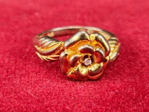 Vintage 925 Sterling Silber Ring kleiner Diamant Rose 18K Gold Akzente - Größe 7 - Bild 4 von 5
