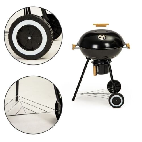 Holzkohlegrill aus Metall BBQ Smoker mit Deckel Thermometer Räder Grillwagen - Bild 7 von 9