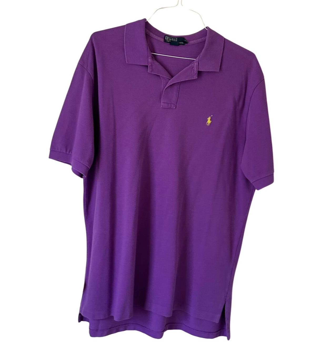 VINTAGE Uomo Ralph Lauren POLO Viola Camicia Manica Corta Golf Pony XL