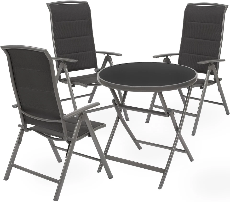 Balkonmöbel Set 5 teilig Gartenmöbel Alu Sitzgruppe Bistrotisch Klapptisch Glas - Bild 3 von 4