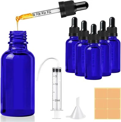 5 x 30ml 50ml Blue Glass With Pipette Dropper Oils Aromatherapy Eye Drops Bottle