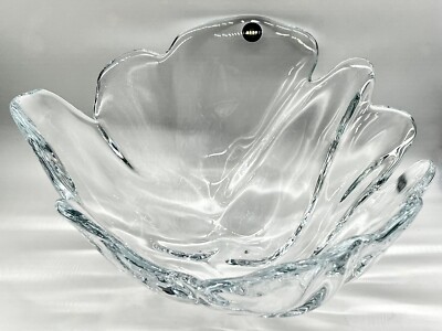 ROYAL COPENHAGEN HOLMEGAARD FREE FORM 11'' CRYSTAL NATURA FRUIT BOWL, ORIG LABEL