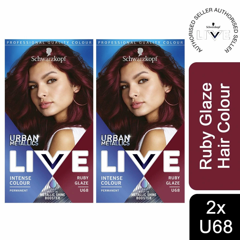 2x Schwarzkopf Live Intense Urban Metallics Permanent Hair Dye, U68 Ruby Glaze