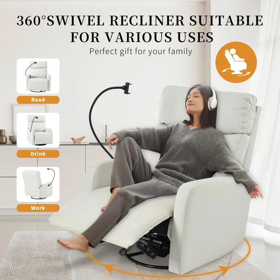 Swivel Rocker Recliner Chair 360° Rocking Nursery Chair PU Faux Leather Gray - Image 4 of 4