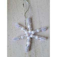 Handmade white bead snowflake ornament Xmas decor