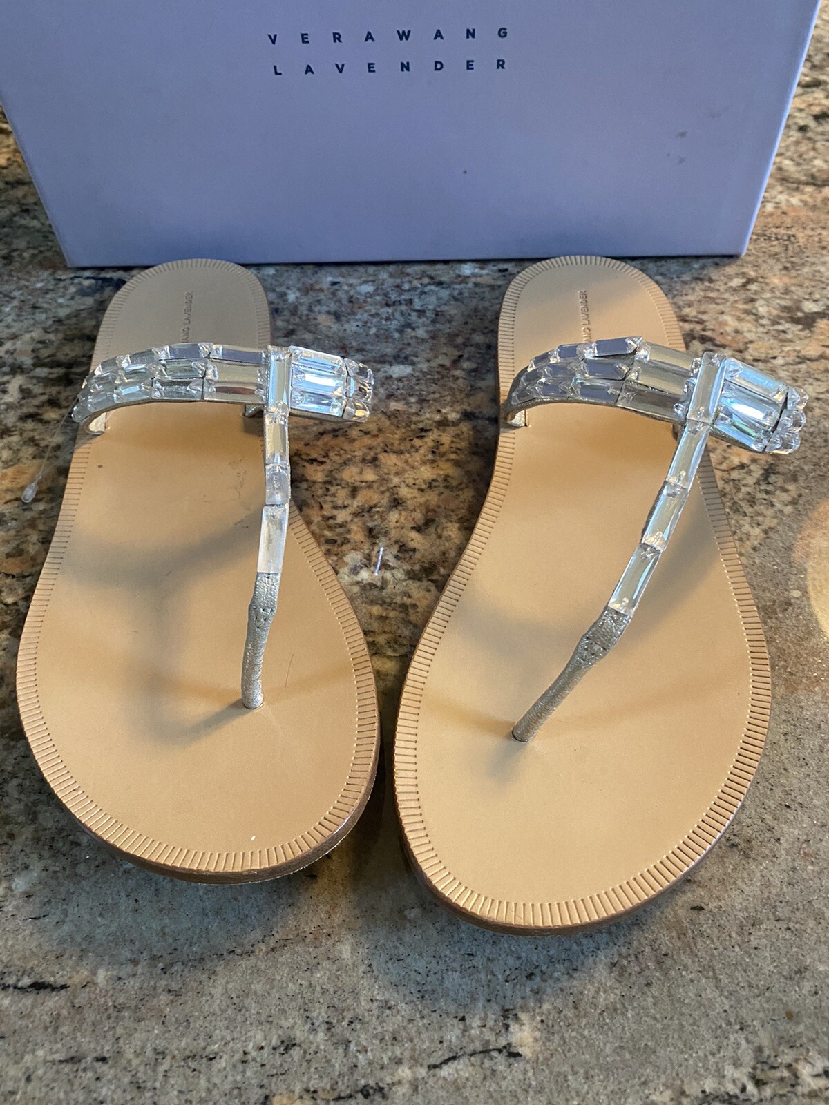 Vera Wang Metallic Silver /Crystal Bead Flip Flop Sz 9.5 M | eBay