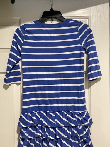 Old Navy Long Sleeve Dress Girls Size Large 10/12 Blue White Striped B96 - Picture 5 of 7