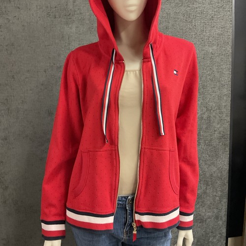 Tommy Hilfiger Red/White/Blue Zip Up Jacket Hoodie Women’s Size Large Sweatshirt - Picture 6 of 15