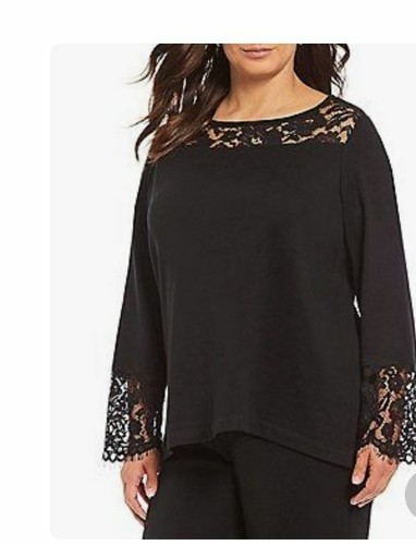 Black Lace Trim Sweater Blouse Top 