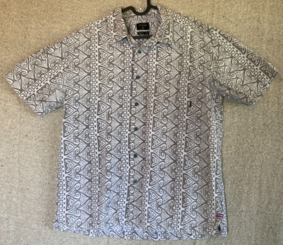 Mens Sz Medium Quicksilver Geometric Print Green Shirt Short Sleeve Regular Fit