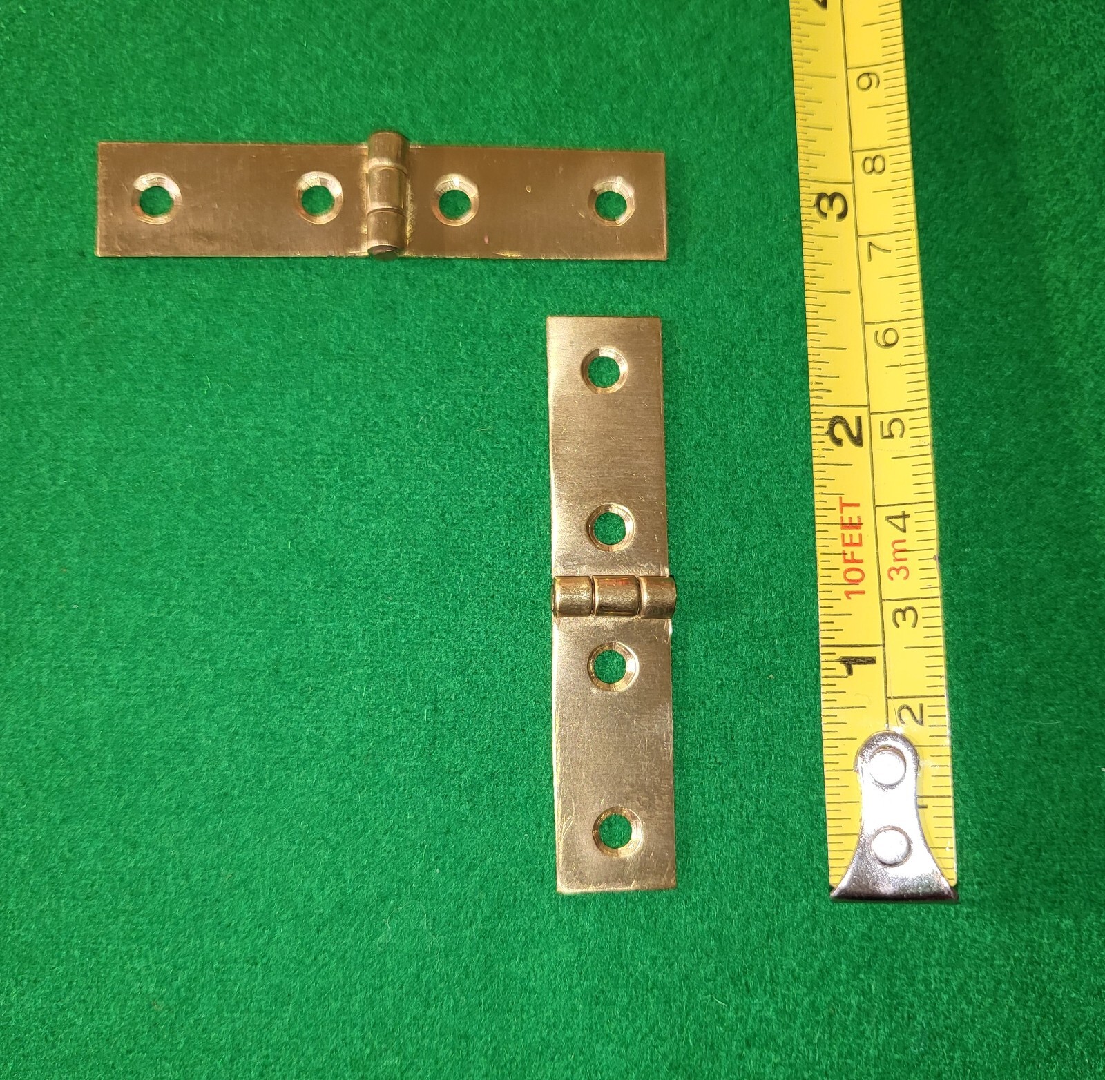 Pair small solid brass strap hinges, antique writing slope tea caddy
