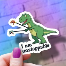 I Am Unstoppable T-Rex Arm Extenders Vinyl Sticker: Motivational Dinosaur Decal