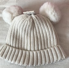 6-12 Months Cream Ribbed Cotton Pompom Lined Hat By Next