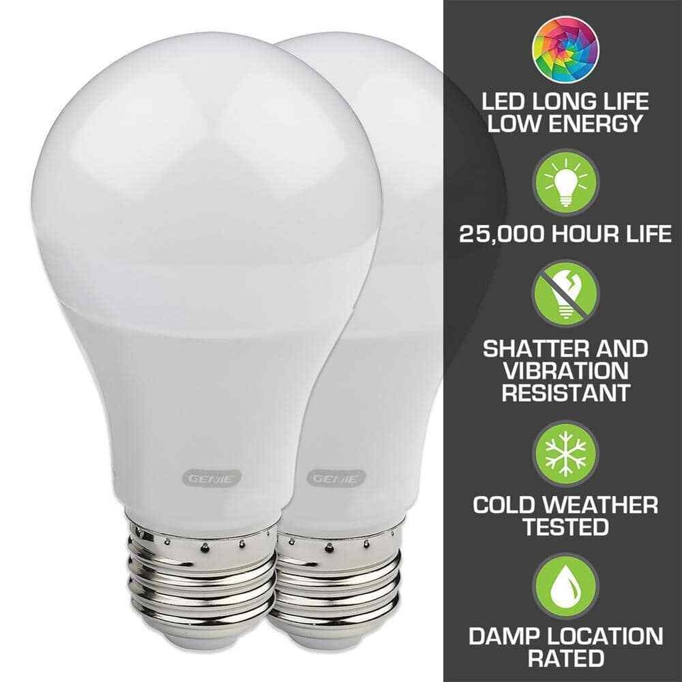 Genie 60Watt A19 Universal Garage Door Opener LED Light Bulb 4000K (2