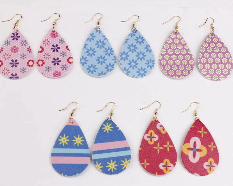 Женские кожаные серьги фламинго с принтом ладонь лист капли ювелирные изделия - Изображение 3 из 4