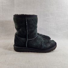 Ugg Kids Girls Size 6 Classic Short II Shearling Black Suede Ankle Boots Shoes
