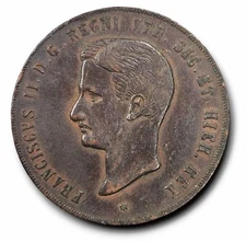 Rare 10 Tornesi 1859 ROME Francis II of Bourbon SNI expertise
