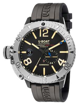 U-Boat Sommerso Automatic Steel Black Dial Rubber Date Divers Mens Watch 9007