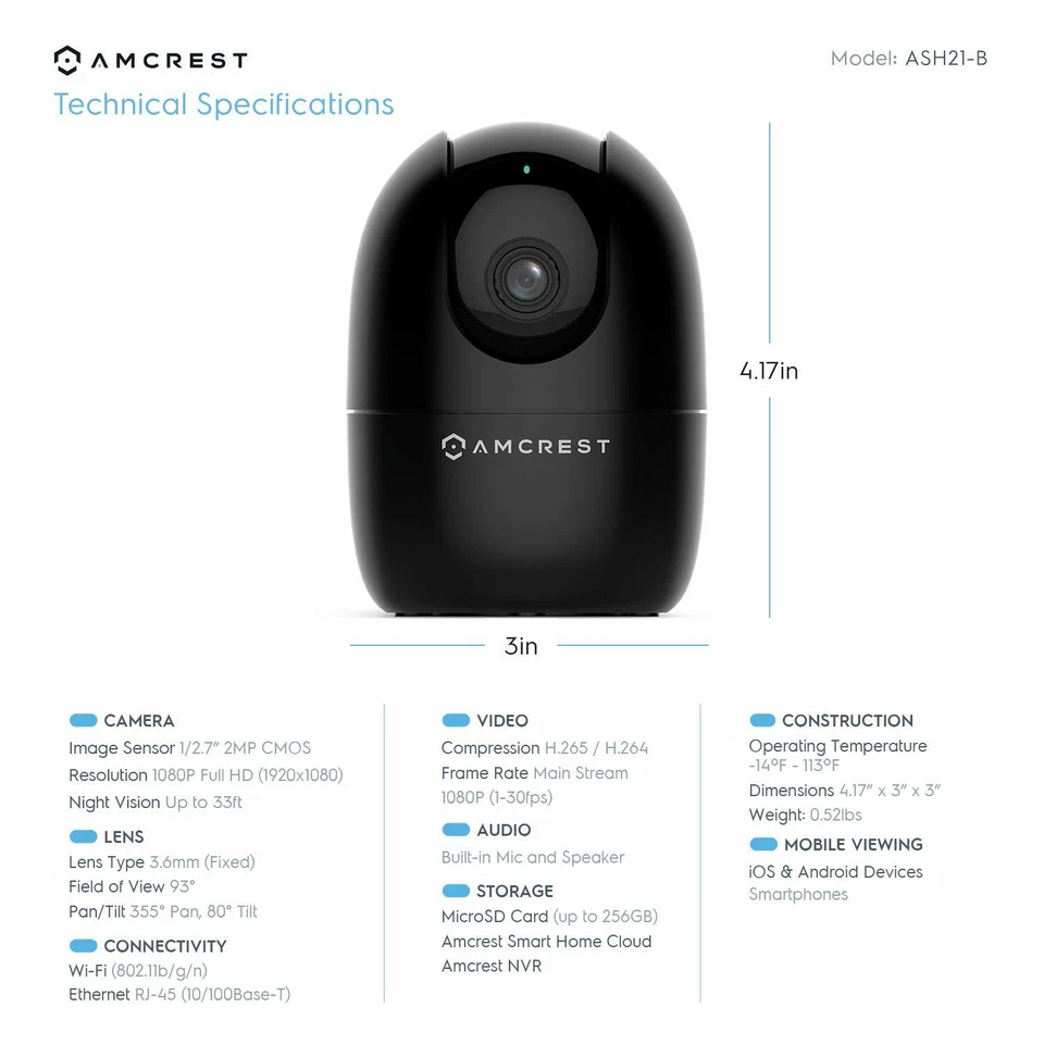 Amcrest 1080P Smart Home Wifi Security Camera Wireless Nanny Cam Baby Warranty - Image 3 of 4