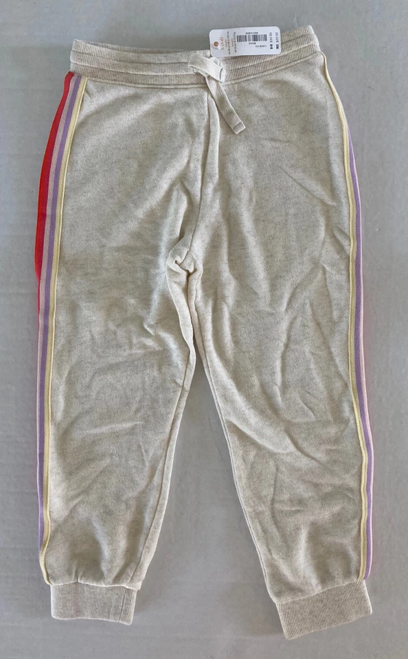 NWT Gymboree S 5-6 Cozy Oatmeal Side Stripe Sweatpants Joggers Drawstring Pants — 第 2/3 张图片