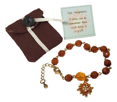 Women s Sun Charm Bracelet   Happiness Crystal Beaded Jewelry Gift with Message