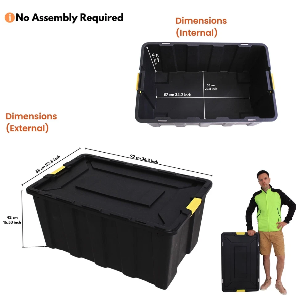 Extra Large Storage Box with Lid 150L - Heavy Duty Black Plastic Container - Image 3 of 4