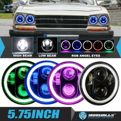 4PCS 5.75 LED Headlights RGB DRL Angel Eyes Hi-Lo H4 for 1969