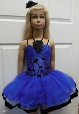 Dance Costume Ballet Plum Blue Black Rose trim Halter velvet ribbon strap