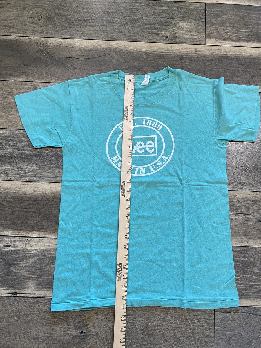 Vintage Lee Jeans CLASSIC LOGO T Shirt Turquoise Sz M Rare