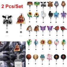 2 Pcs Set Animal Retractable Nursing Badge Reel Clip ID Name Card Holder Key Tag